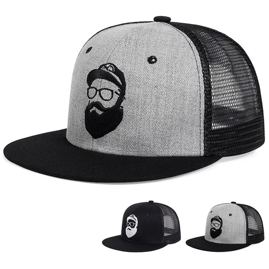 Unisex Uncle Beard Embroidery Hip-hop Net Hats