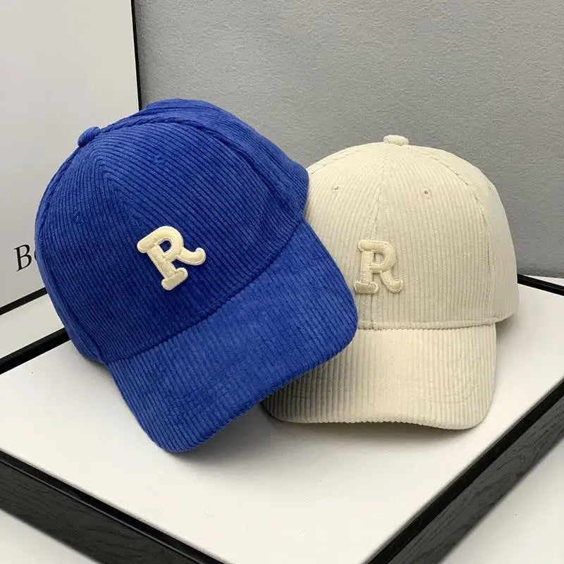 Fashion Corduroy Baseball Cap Ladies Letter R Snapback Hat