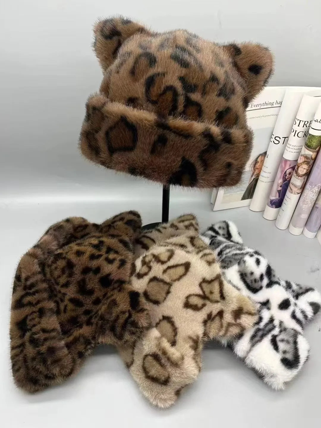 Korean Leopard Plush Fur Bucket Hat