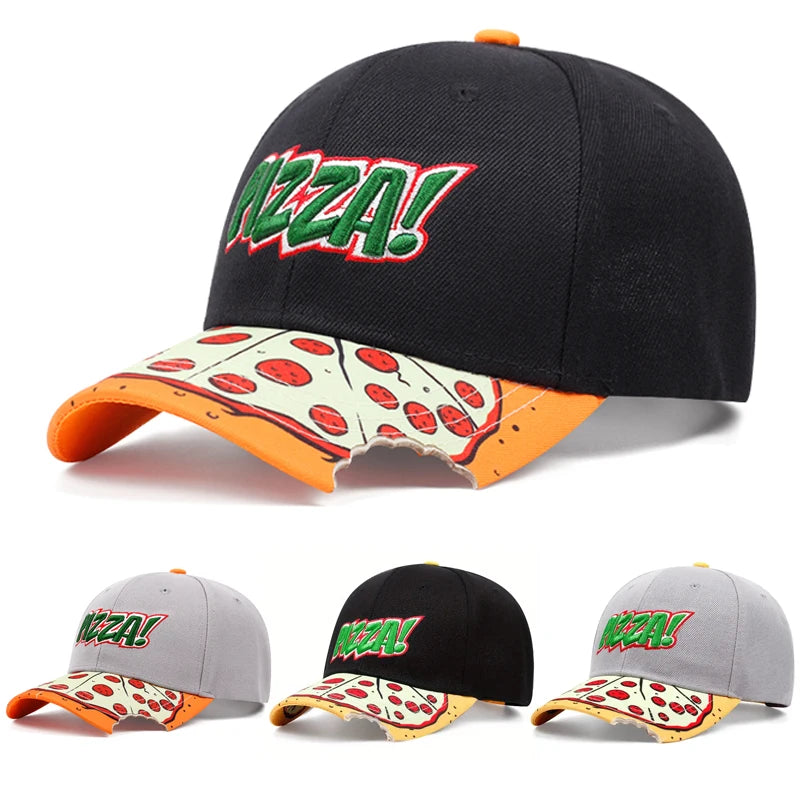 Pizza Embroidered Flat Brimmed Baseball Hat