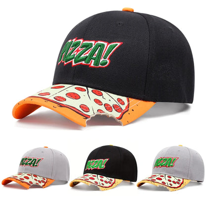Pizza Embroidered Flat Brimmed Baseball Hat