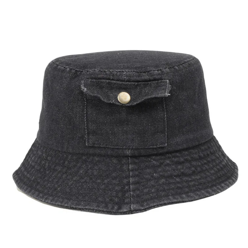 Korean Vintage Solid Denim Bucket Hat