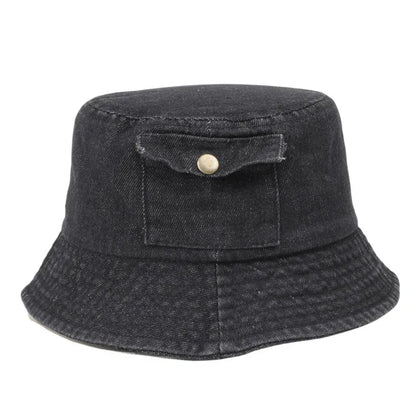 Korean Vintage Solid Denim Bucket Hat