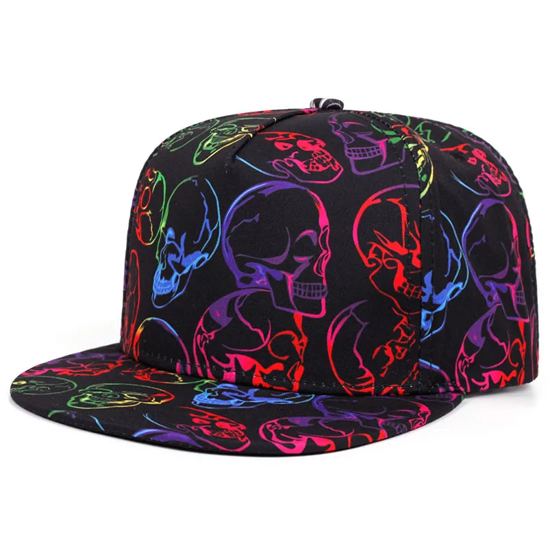 Skeleton Print Flat Brim Hat