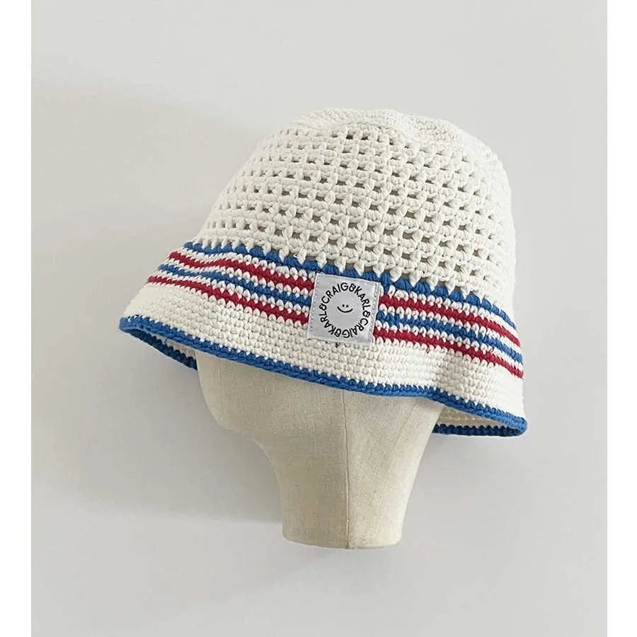 Korean Contrasting Striped Knitted Breathable Bucket Hat