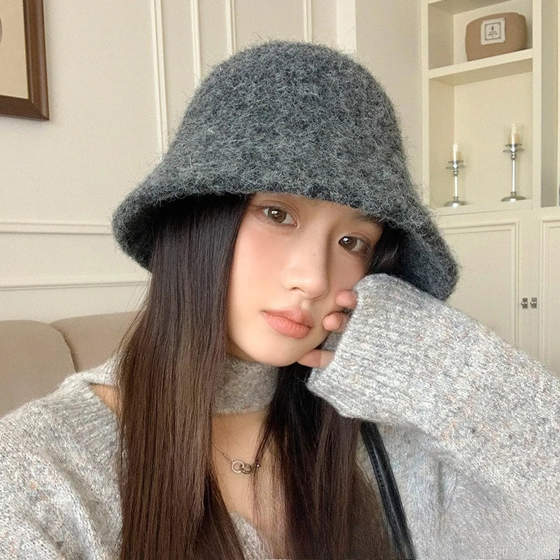 Winter Wool Solid Bucket Hat for Women