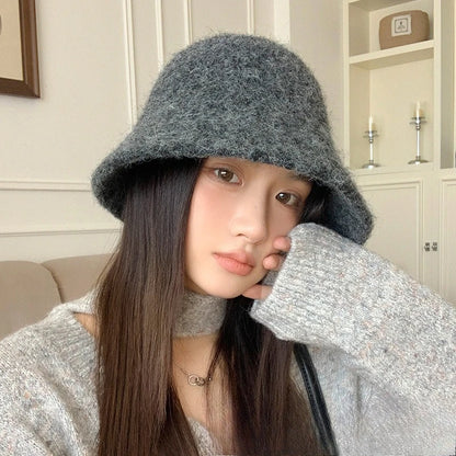 Winter Wool Solid Bucket Hat for Women