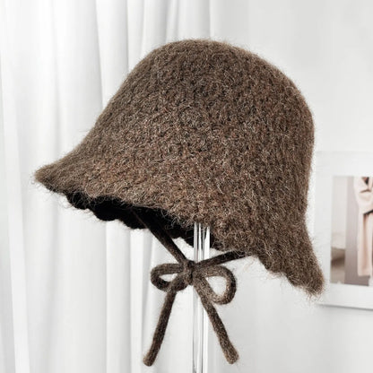 Solid Color Cable Knit Wool Winter Bucket Hat