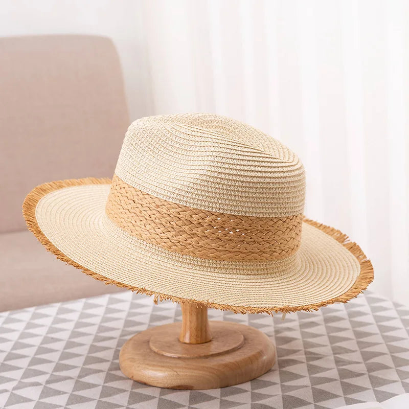 Vintage Two Tone Raw Edge Straw Bucket Hat