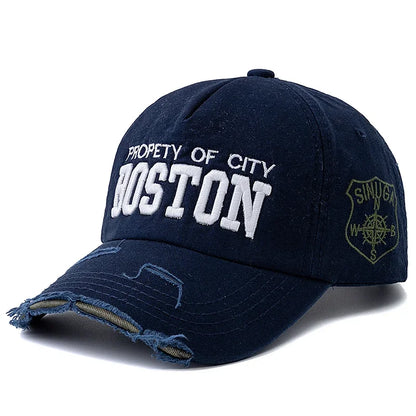Boston Letter Embroidery Vintage Cotton Baseball Cap Unisex