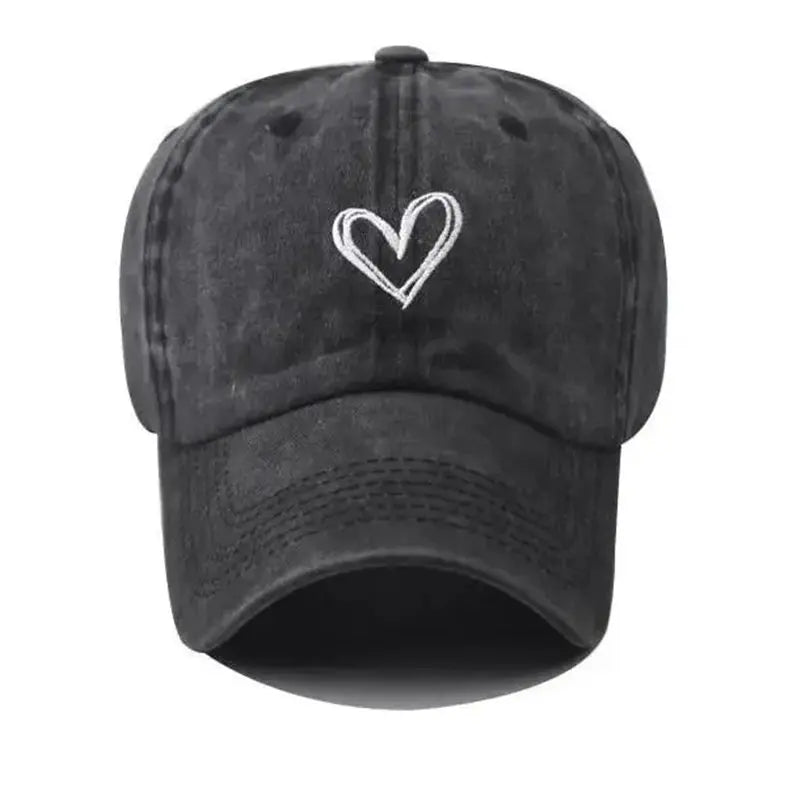 Women's Love Heart Embroidery Washed Cotton Baseball Cap