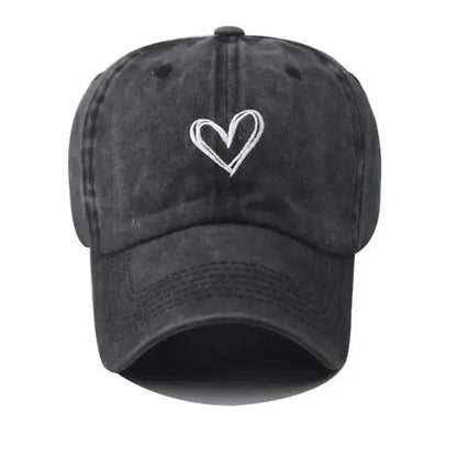 Women's Love Heart Embroidery Washed Cotton Baseball Cap