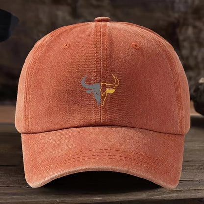 Washed Cotton Bull Head Printed Adjustable Baseball Cap