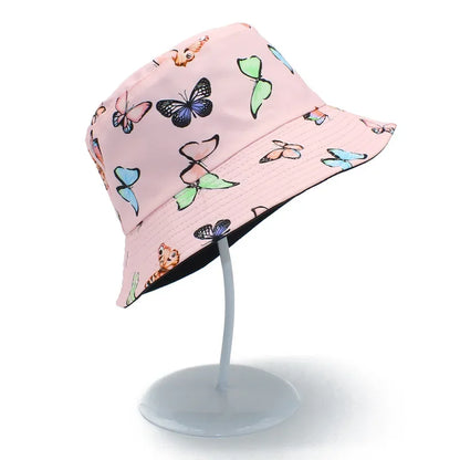 Wide Brim Butterfly Print Outdoor Panama Bucket Hat