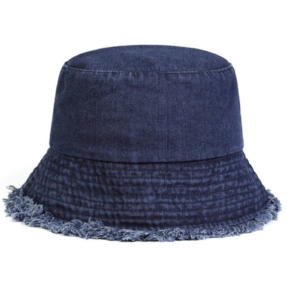 Unisex Denim Cutout Edge Casual Bucket Hat