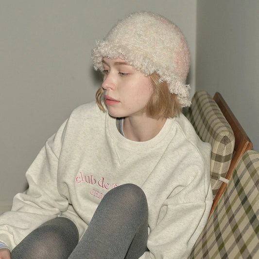 Color Block Fringe Knit Bucket Hat