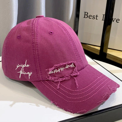 Unisex Korean Trend Distressed Embroidered Baseball Cap