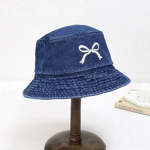Butterfly Embroidery Cotton Denim Summer Bucket Hat