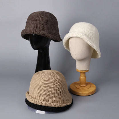 Women Thick Knit Rolled Edge Bucket Hat