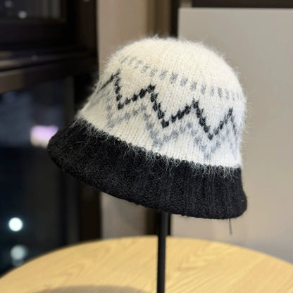 Diamond Jacquard Knitted Bucket Hat Women