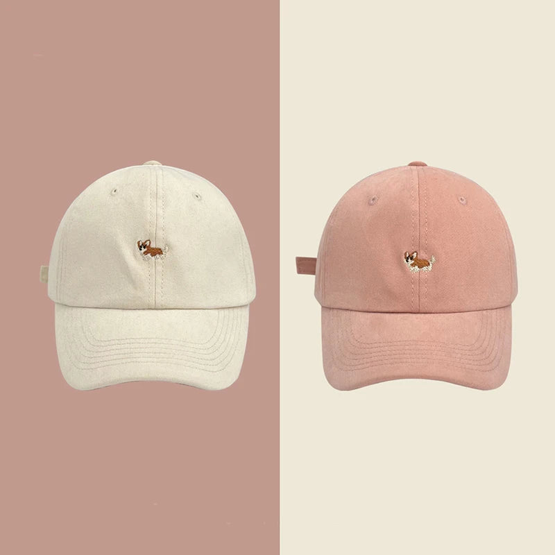 Dog Embroidery Adjustable Cotton Long Brim Baseball Cap