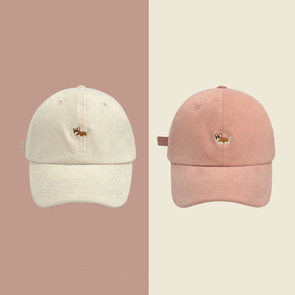 Dog Embroidery Adjustable Cotton Long Brim Baseball Cap