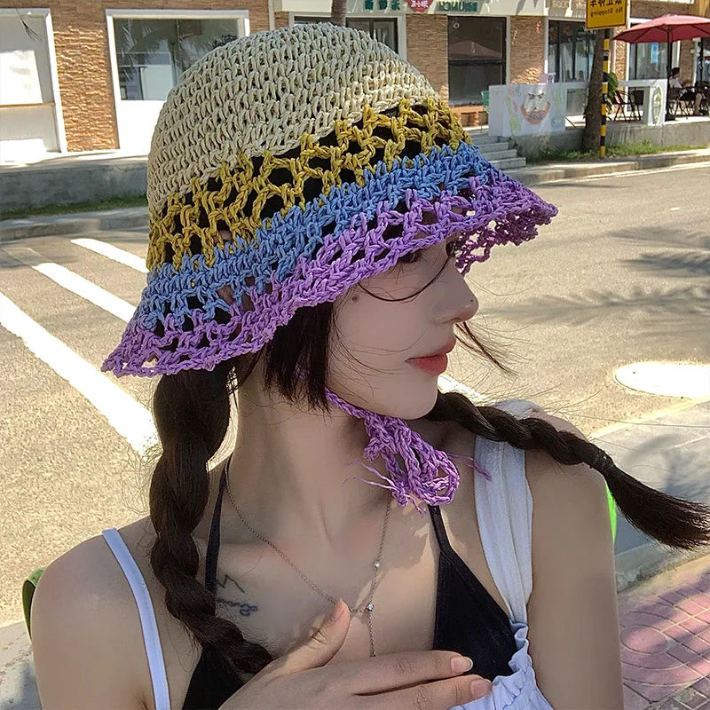 Woven Hollow Breathable Korean Style Women Bucket Hat