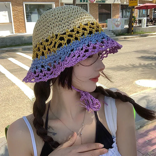 Woven Hollow Breathable Korean Style Women Bucket Hat