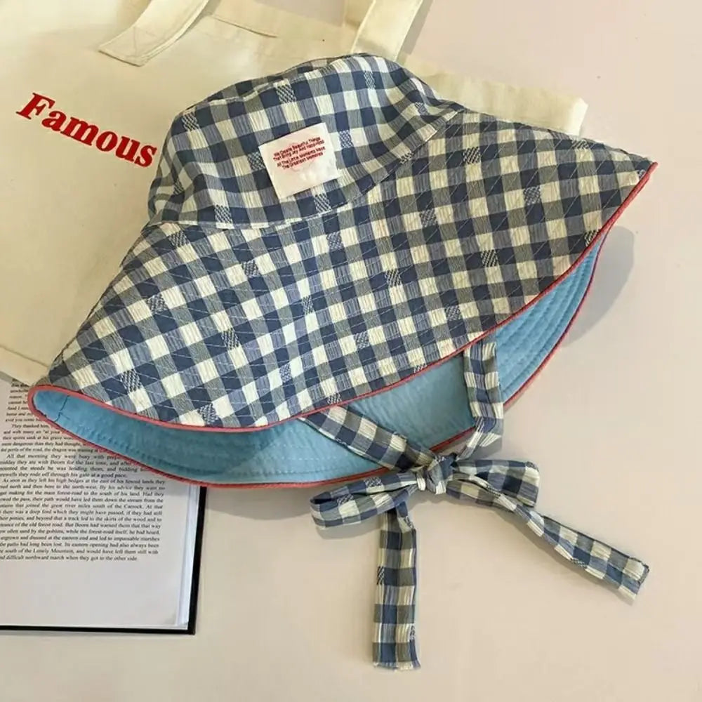 Reversible Plaid Wide Brim Bucket Hat