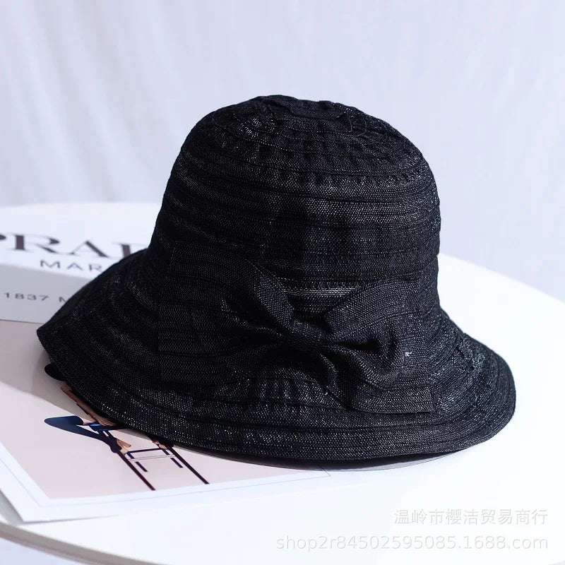 Wide Brim Bow Foldable Bucket Hat
