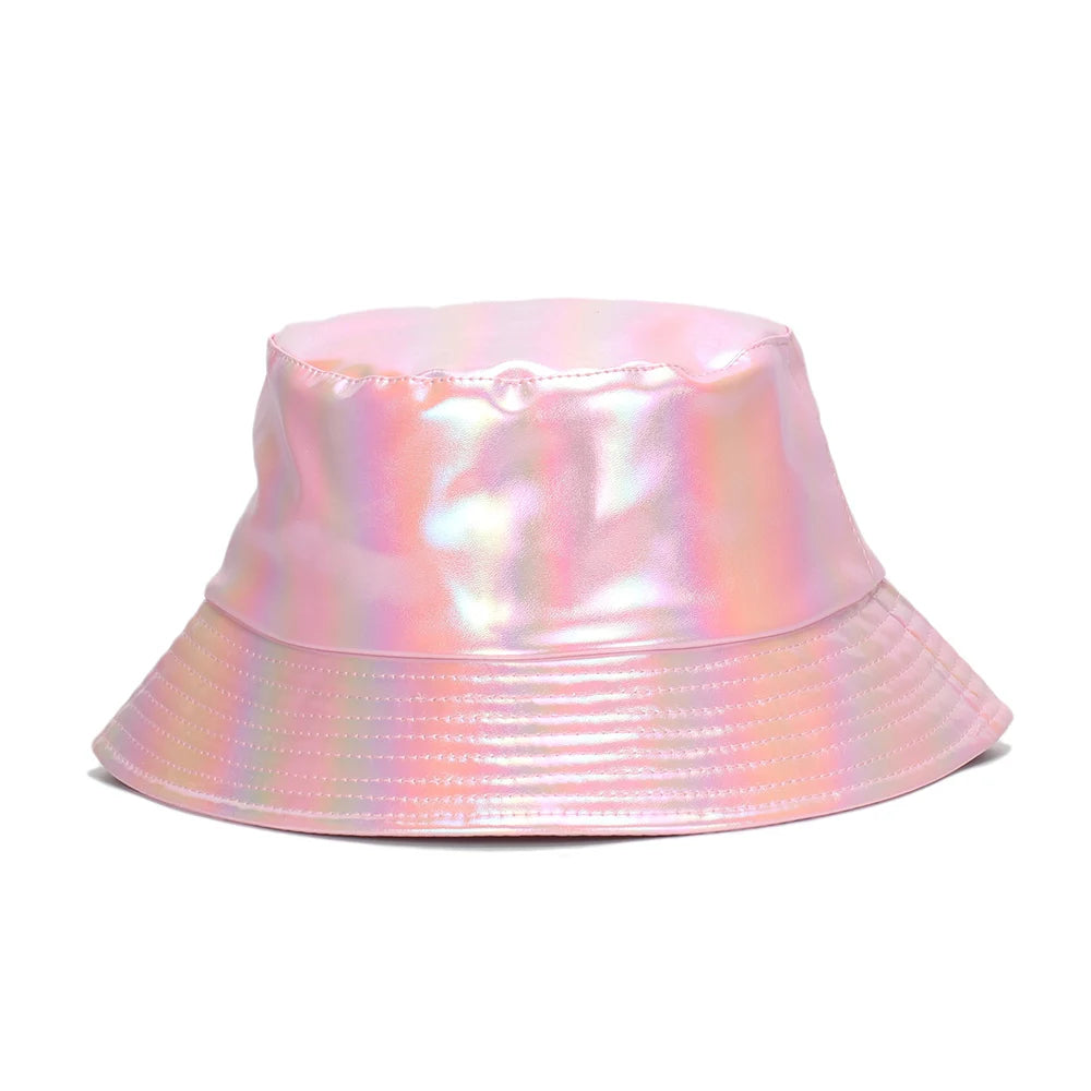 Laser Rainbow Luminous Faux Leather Bucket Hat