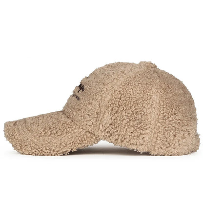Lamb Plush Warm Embroidered Letter Baseball Hat