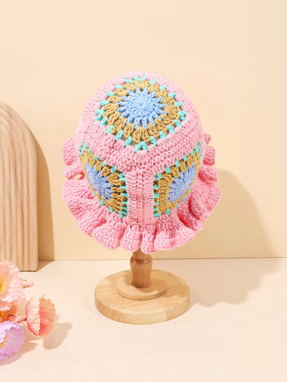 Retro Flower Patchwork Crochet Bucket Hat