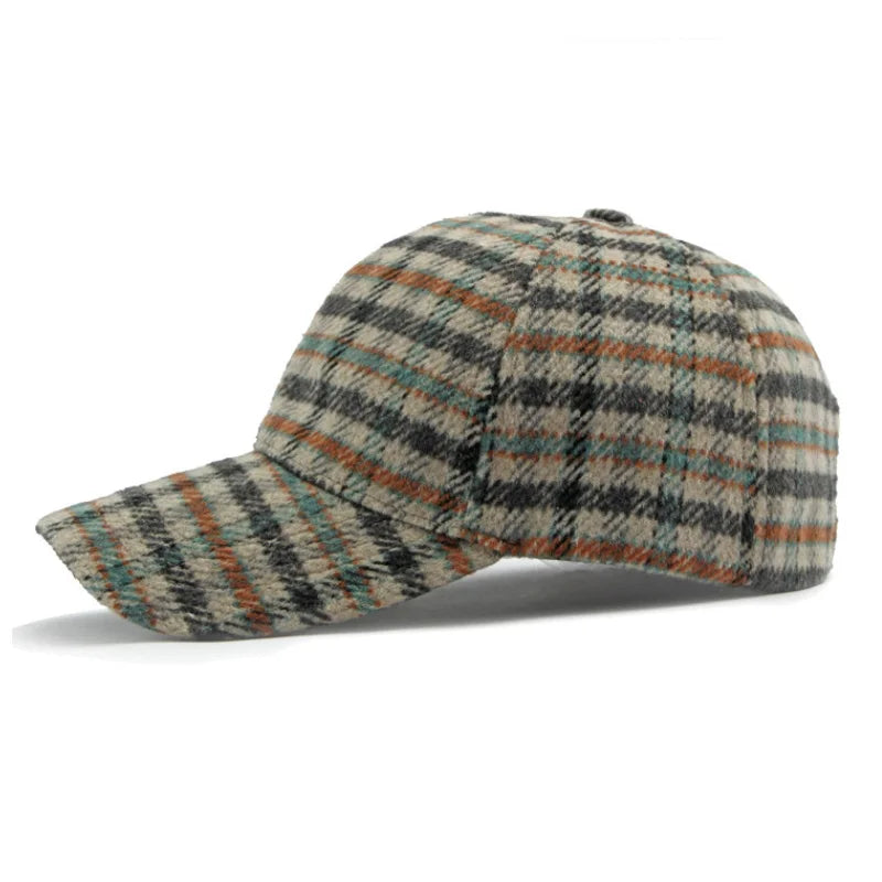 Plaid Fleece Blend Thick Warm Retro Baseball Hat
