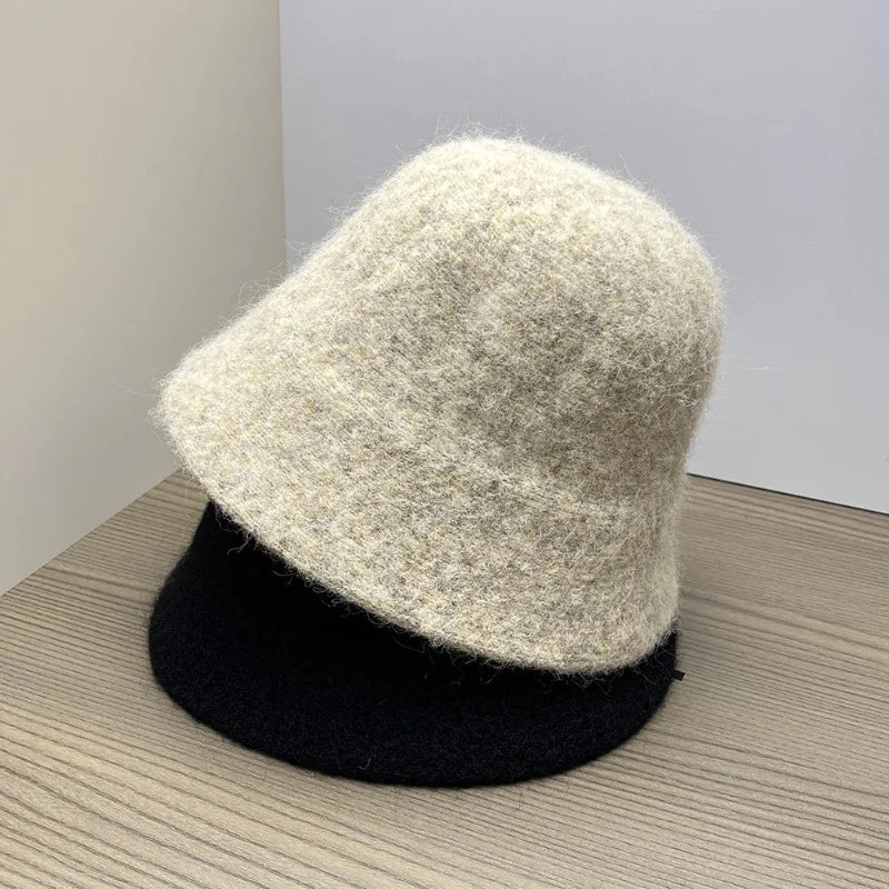 Wool Blend Knitted Plush Winter Bucket Hat