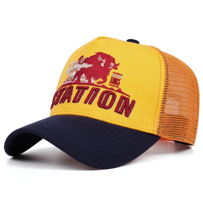 Unisex Station Bull Embroidered Mesh Trucker Cap