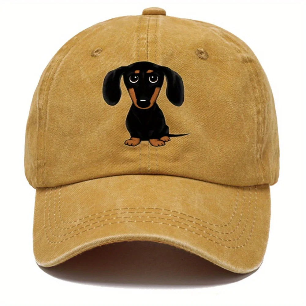 Dachshund Print Retro Washed Baseball Cap
