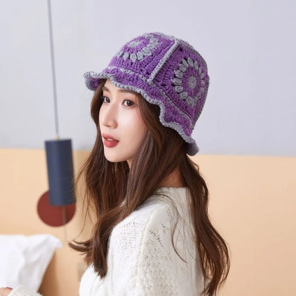 Casual Knitted Flower Hollow Fisherman Bucket Hat
