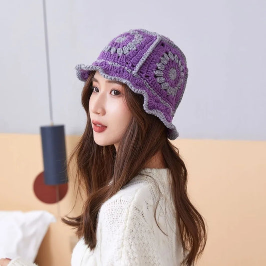 Casual Knitted Flower Hollow Fisherman Bucket Hat