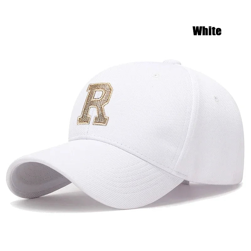 R Letter Gold Embroidery Premium Baseball Cap