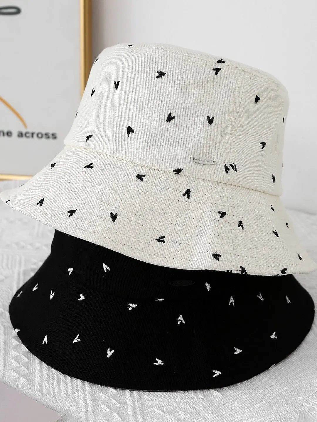 Heart Pattern Foldable Spring Autumn Bucket Hat for Women