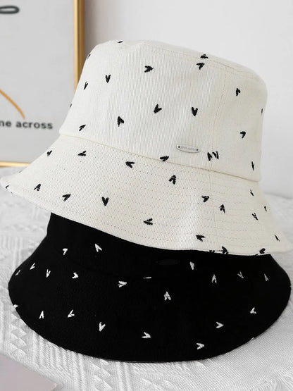 Heart Pattern Foldable Spring Autumn Bucket Hat for Women