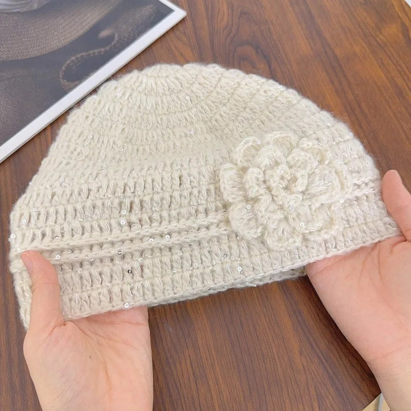 3D Flower Knitted Winter Kids Bucket Hat