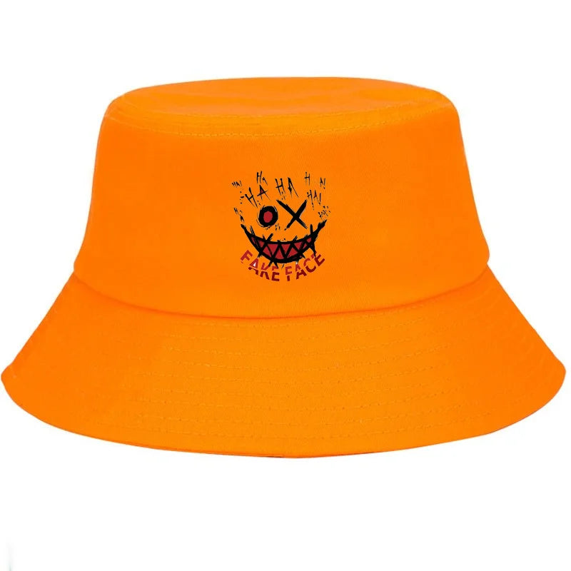 Graffiti Smiley Cotton Outdoor Bucket Hat Unisex