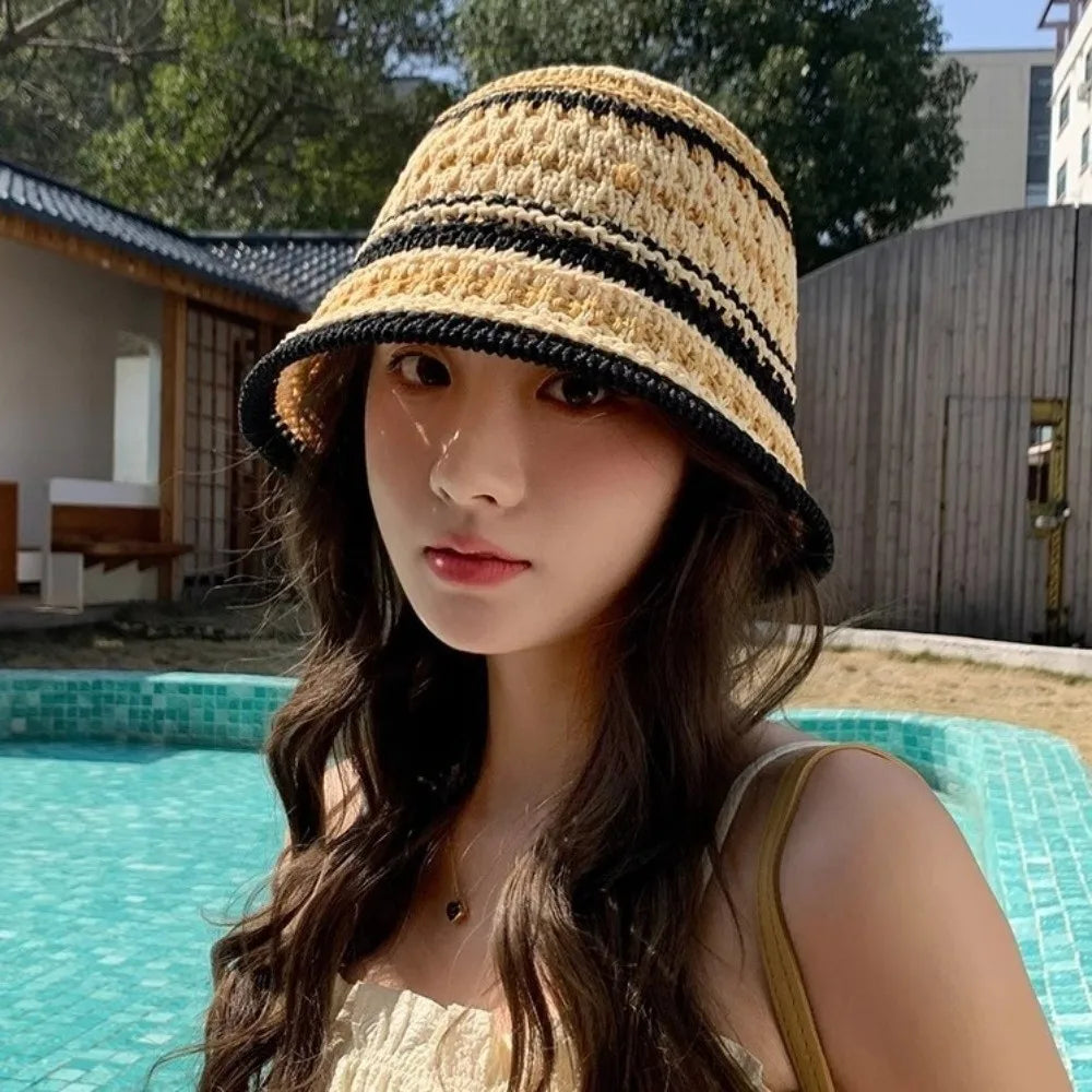 Foldable Colorful Breathable Hollow Knitted Bucket Hat