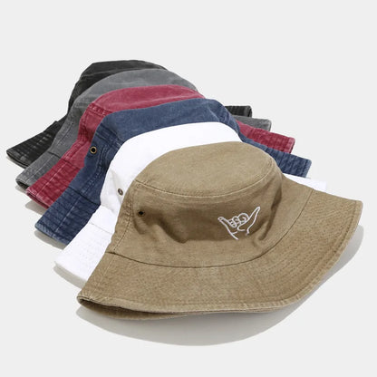 Cotton Cartoon Gesture Embroidery Bucket Hat