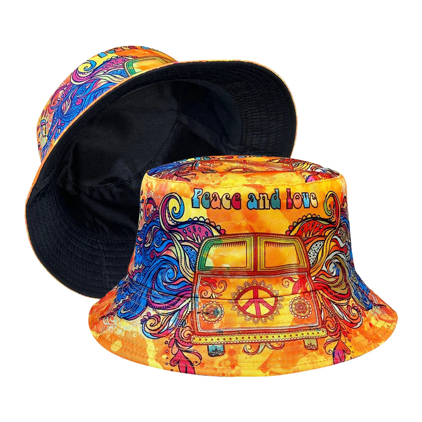 Peace and Love Reversible Colorful Bucket Hat
