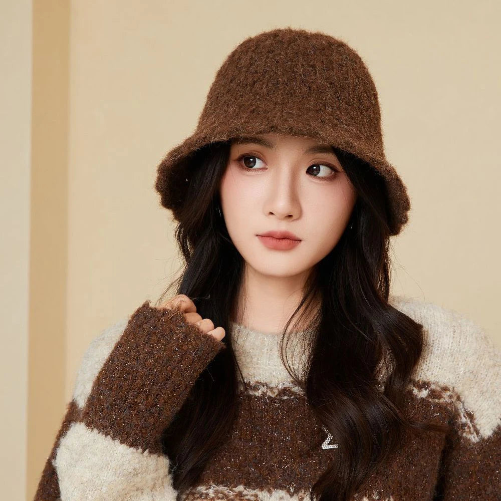 Women Knitted Korean Style Retro Winter Bucket Hat