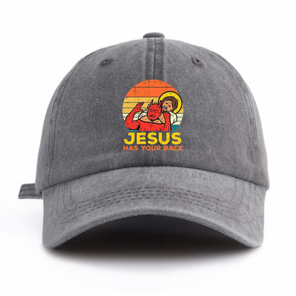 Jesus Has U Back Washed Retro Baseball Cap