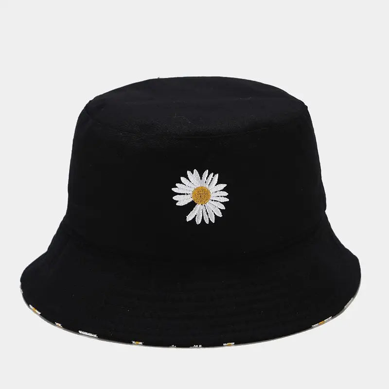 Korean Daisy Embroidered Double-Side Tropical Bucket Hat